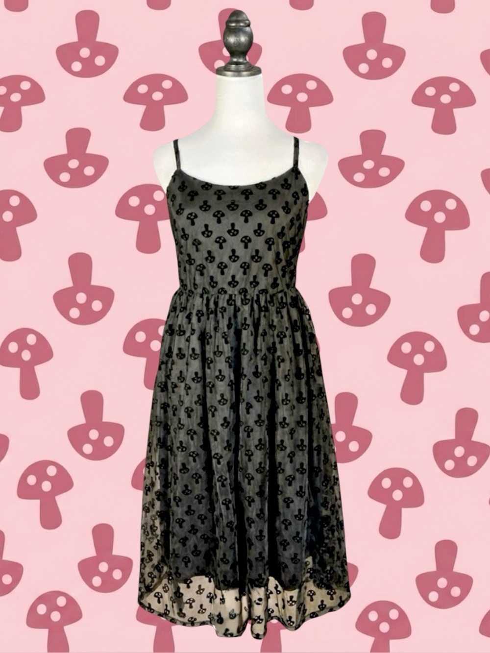 Hot Topic Dress Black Flocked Velvet Mushroom Casual Whimsigoth Cottagecore L